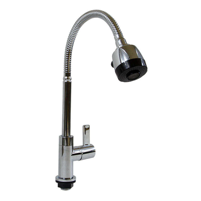 SCL0402 Single cold long-neck rotary sink faucet installed on the deck